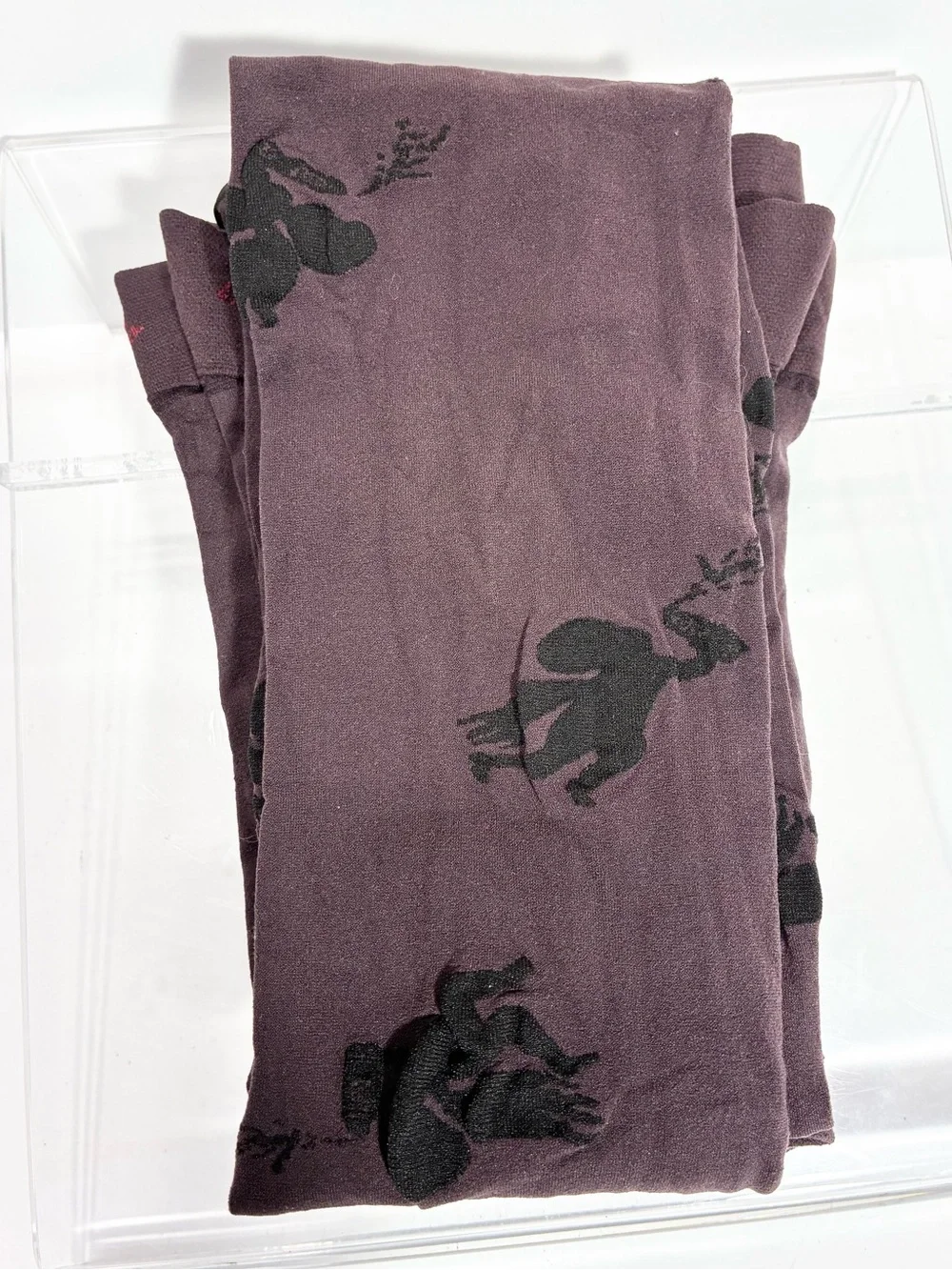 Berthe France Angel Pattern Designer Opaque Tights Plum Black Size 3/4 (M/L)